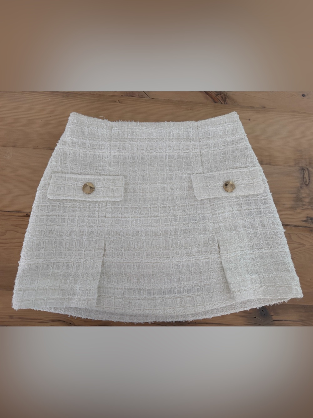 Zara White Tweed Mini Skirt with Gold Buttons